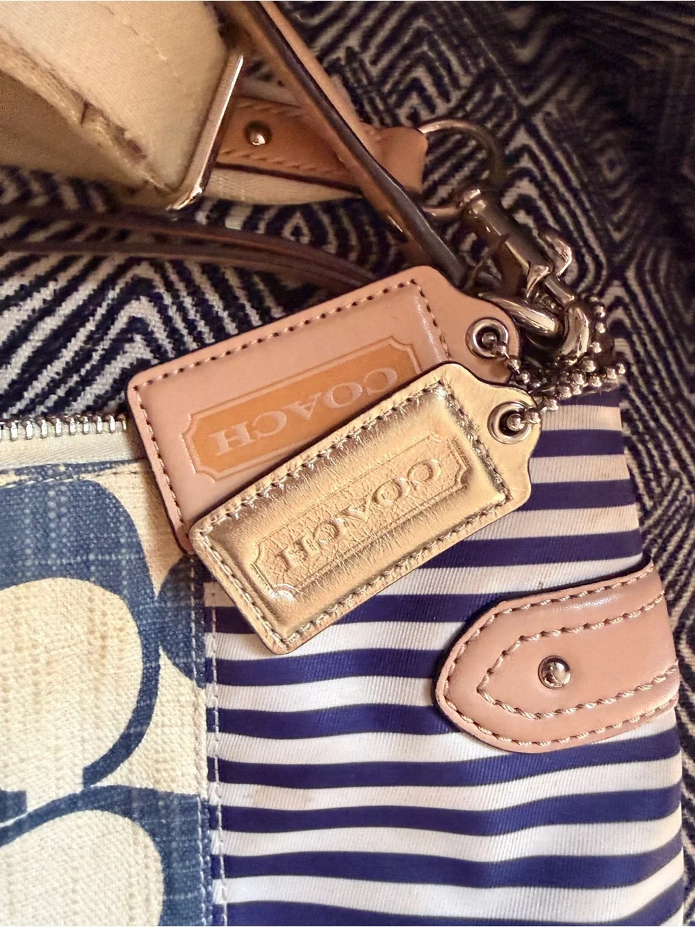 Coach Blue and Cream Patchwork Signature Shoulder Bag